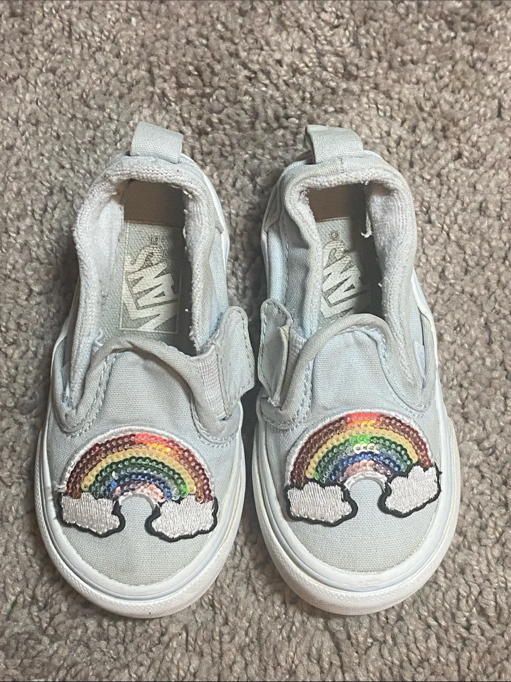 Vans Oldskool Kids White Slip-On Sneakers with Sequined Rainbow size 6 US